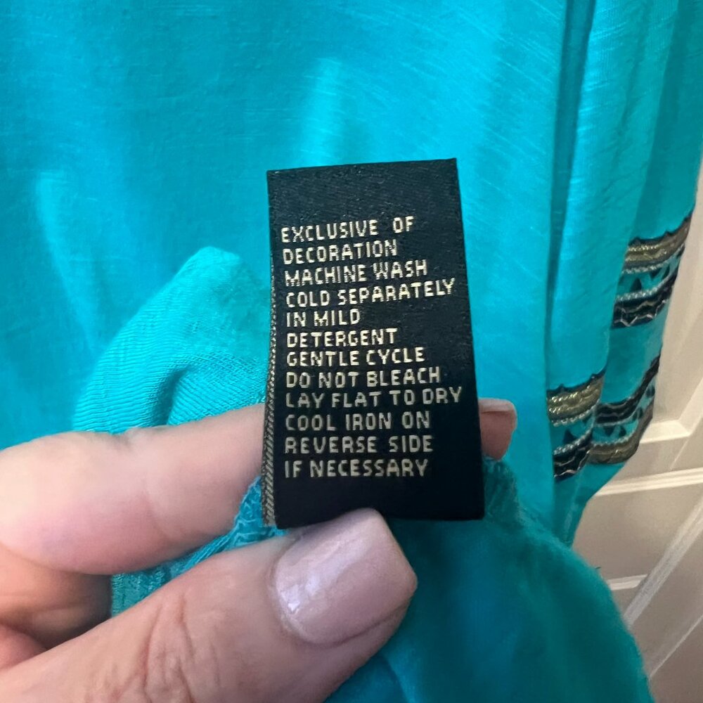 DG2 by‎ DIANE GILMAN Teal Green Embroidered Balloon-Sleeve Top Blouse Tee (2X) - Picture 7 of 14